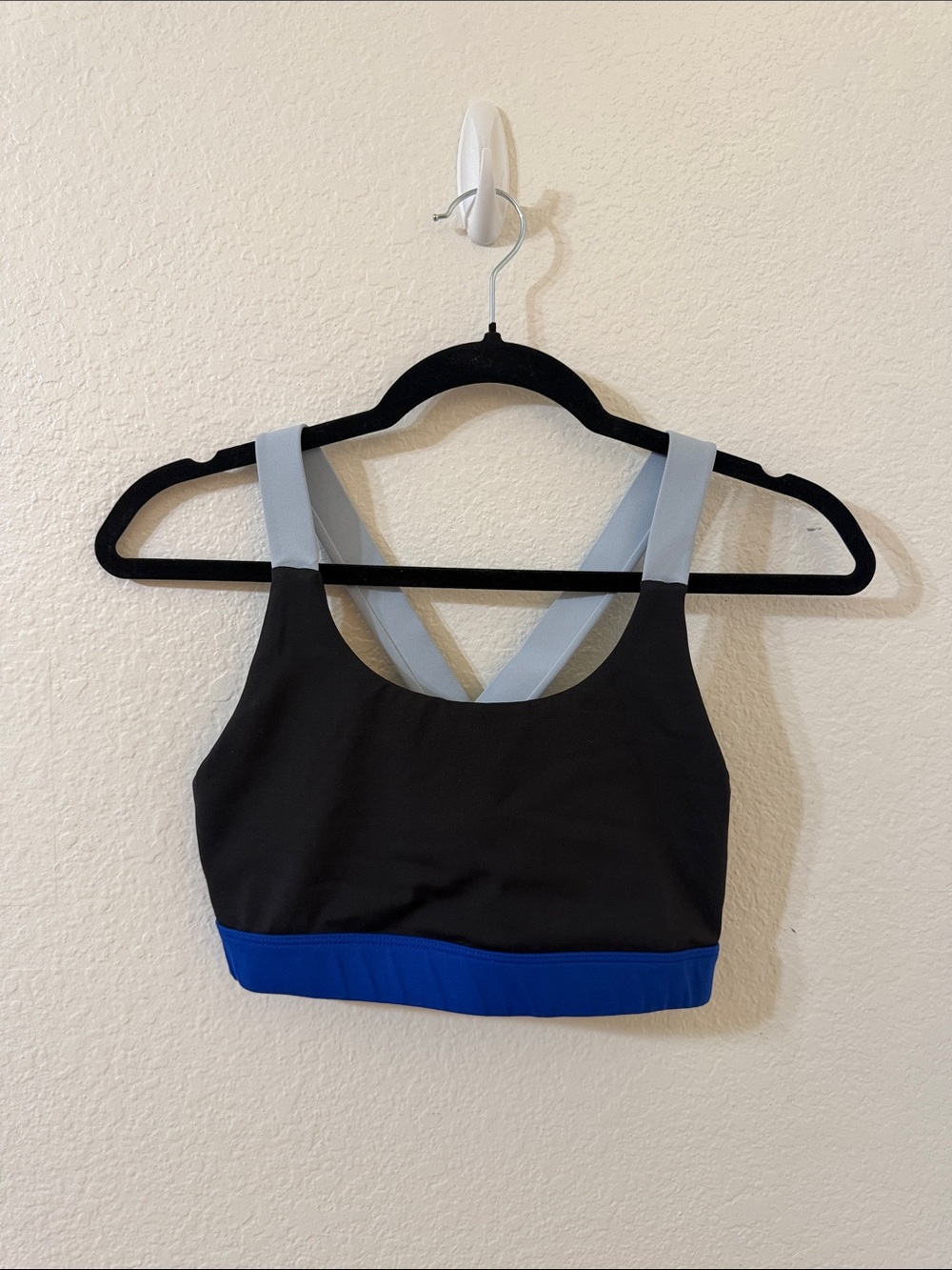 Wilo Black Sports Bralette with Royal Blue Band and Light Blue Straps